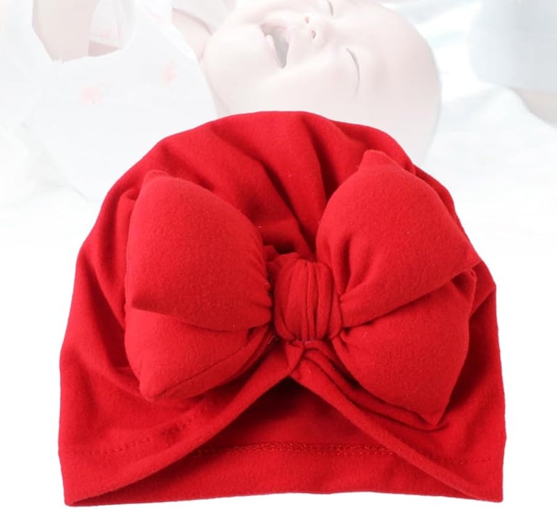 Red Newborn Baby Hat with Bowknot for Daily Photos Polyester Cotton - Image 4